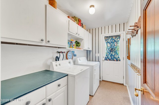 2146 Spruce Dr, Sea Girt, NJ 08750 - washroom featuring cabinet space, washing machine and clothes dryer, and wallpapered walls
