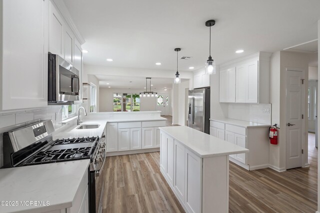 21 Turnbridge, Manchester, NJ 08759 - kitchen featuring appliances with stainless steel finishes, a sink, light wood-type flooring, a peninsula, and recessed lighting