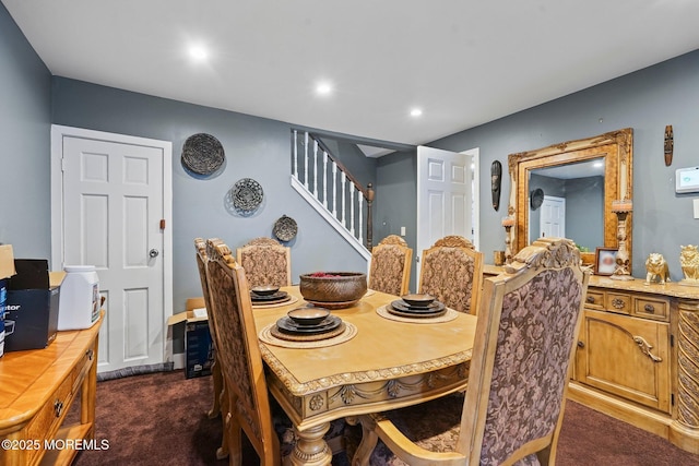 1952 Stratford Ave, Neptune Township, NJ 07753 - dining room featuring dark colored carpet, stairs, and recessed lighting