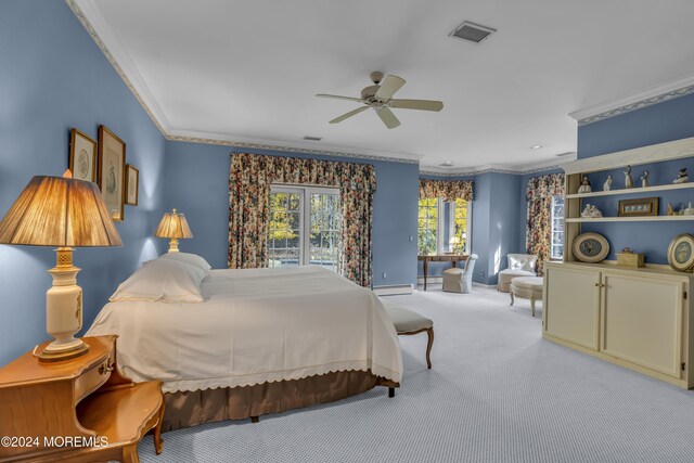 34 Bruns Rd, West Allenhurst, NJ 07711 - bedroom featuring crown molding, carpet, and a ceiling fan