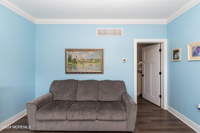 1608 Champlain St, Toms River, NJ 08757 - living area featuring baseboards, dark wood-style floors, and crown molding