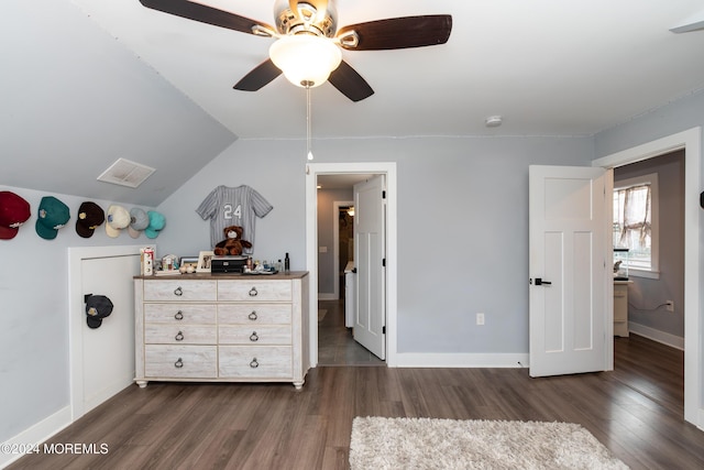 1608 Champlain St, Toms River, NJ 08757 - bedroom featuring dark wood-style floors, baseboards, vaulted ceiling, and a ceiling fan