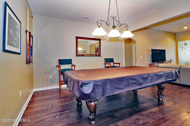 46 Rockland St, Barnegat, NJ 08005 - rec room featuring arched walkways, dark wood-style floors, baseboards, billiards, and recessed lighting