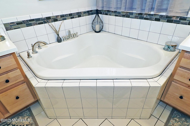 46 Rockland St, Barnegat, NJ 08005 - bathroom with a garden tub, vanity, and tile patterned floors