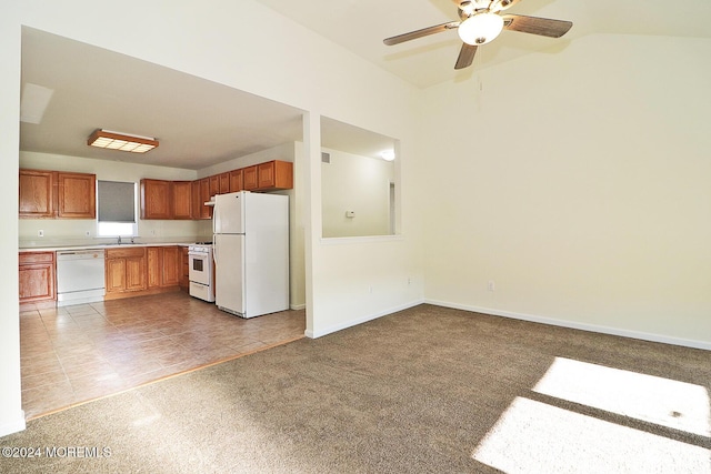 406 River Ter, Toms River, NJ 08755 - kitchen featuring white appliances, a sink, light countertops, light carpet, and a ceiling fan