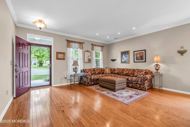5 Minot Light Ct, Barnegat, NJ 08005 - living area featuring hardwood / wood-style flooring, baseboards, crown molding, and recessed lighting