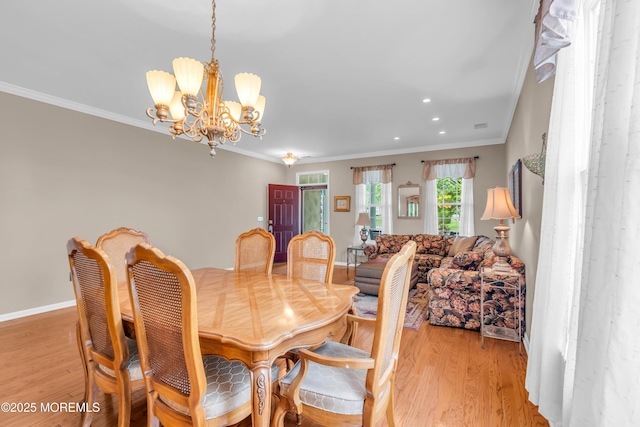 5 Minot Light Ct, Barnegat, NJ 08005 - dining room with a chandelier, crown molding, light wood finished floors, baseboards, and recessed lighting