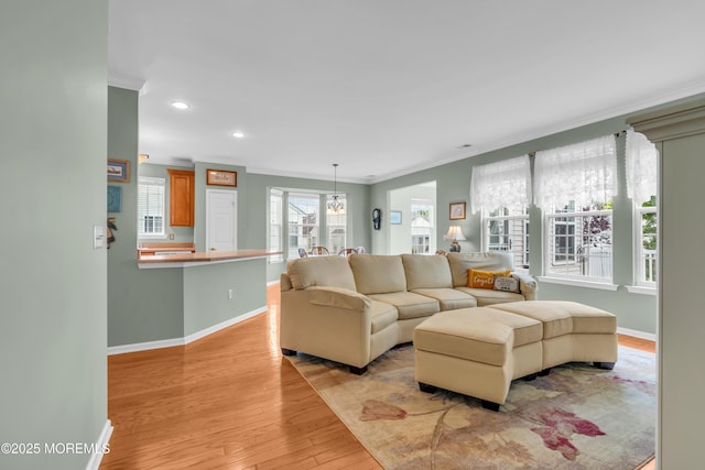 5 Minot Light Ct, Barnegat, NJ 08005 - living area featuring ornamental molding, light wood-style flooring, baseboards, and recessed lighting
