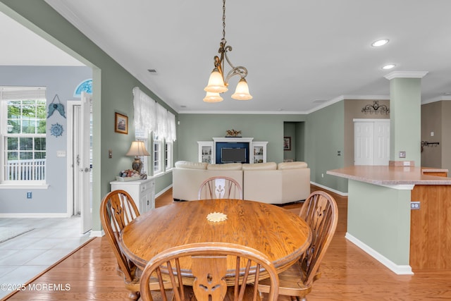5 Minot Light Ct, Barnegat, NJ 08005 - dining room with a chandelier, light wood-style floors, baseboards, crown molding, and recessed lighting