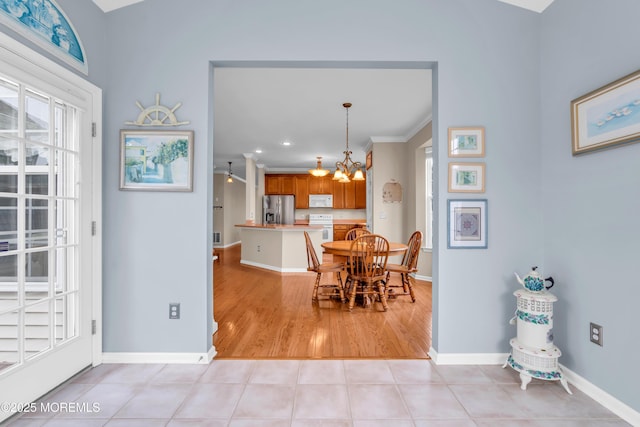 5 Minot Light Ct, Barnegat, NJ 08005 - dining room featuring a chandelier, baseboards, recessed lighting, and crown molding