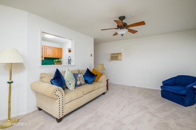 21 Pine Cluster Cir Unit A, Manalapan, NJ 07726 - living room featuring ceiling fan, a wall mounted AC, light colored carpet, and baseboards