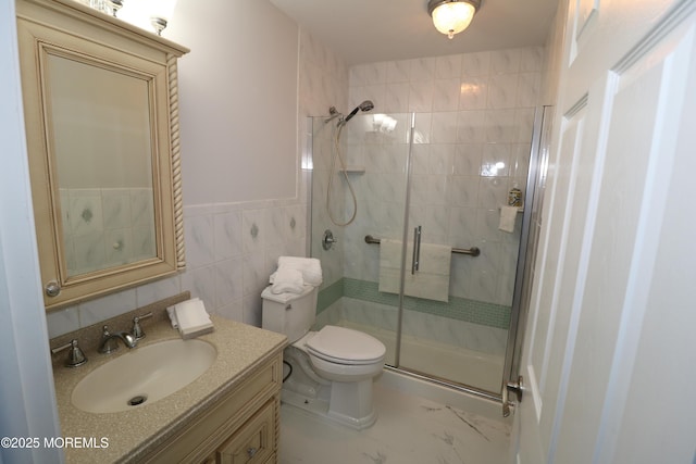 15 Iowa Ct Unit 621, Matawan, NJ 07747 - full bath featuring a shower stall, vanity, tile walls, and marble look tiles