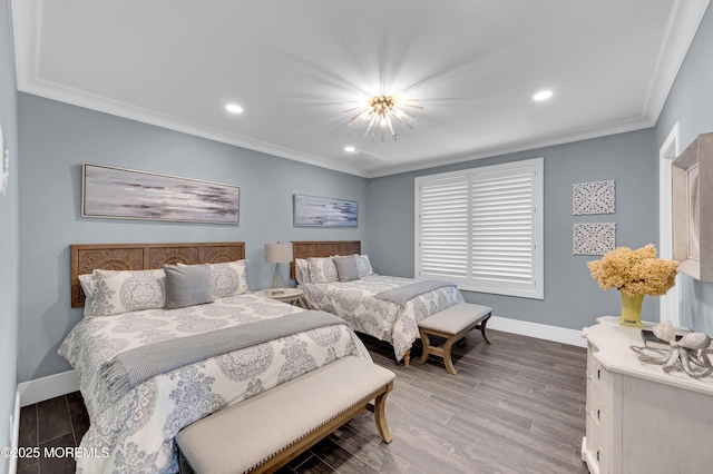 1055 Ocean Ave, Mantoloking, NJ 08738 - bedroom with baseboards, ornamental molding, wood finished floors, and recessed lighting