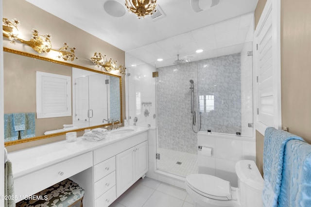 1055 Ocean Ave, Mantoloking, NJ 08738 - full bath featuring vanity, a stall shower, toilet, tile patterned flooring, and recessed lighting