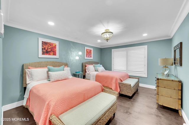 1055 Ocean Ave, Mantoloking, NJ 08738 - bedroom featuring crown molding, recessed lighting, baseboards, and wood finished floors