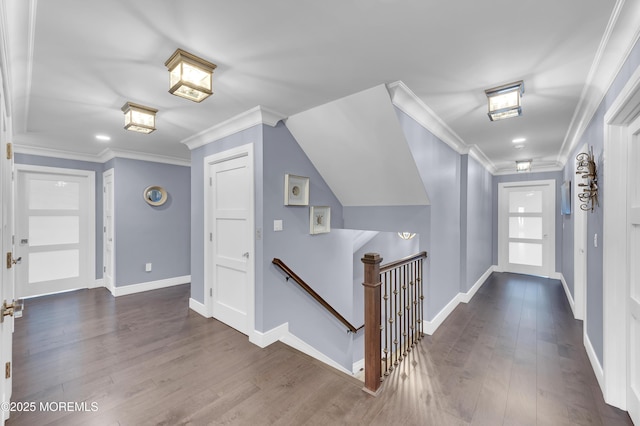 1055 Ocean Ave, Mantoloking, NJ 08738 - foyer with crown molding, dark wood-style flooring, and baseboards