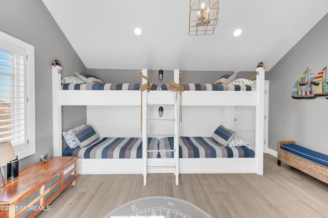 1055 Ocean Ave, Mantoloking, NJ 08738 - bedroom featuring wood finished floors, lofted ceiling, recessed lighting, and baseboards
