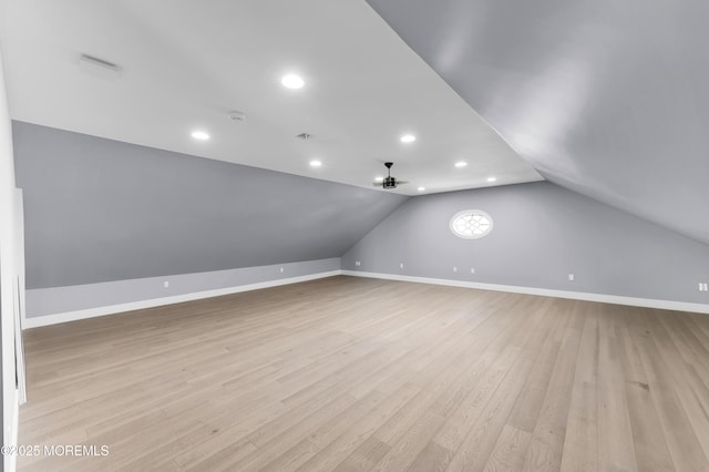 1055 Ocean Ave, Mantoloking, NJ 08738 - bonus room featuring vaulted ceiling, light wood finished floors, baseboards, recessed lighting, and a ceiling fan