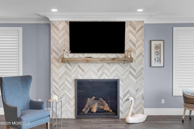 1055 Ocean Ave, Mantoloking, NJ 08738 - detailed view of baseboards, crown molding, wood finished floors, and recessed lighting