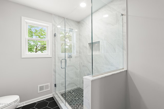 53 Burnt Tavern Rd, Brick, NJ 08724 - bathroom with a stall shower, toilet, tile patterned floors, baseboards, and recessed lighting