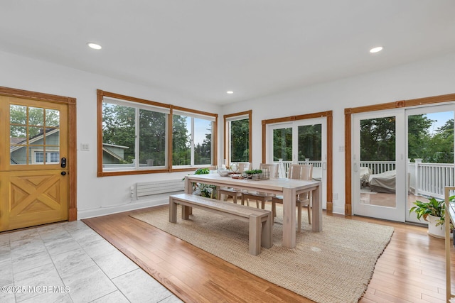 29 Grand Ave, Atlantic Highlands, NJ 07716 - dining space with recessed lighting, french doors, light wood-type flooring, and baseboards