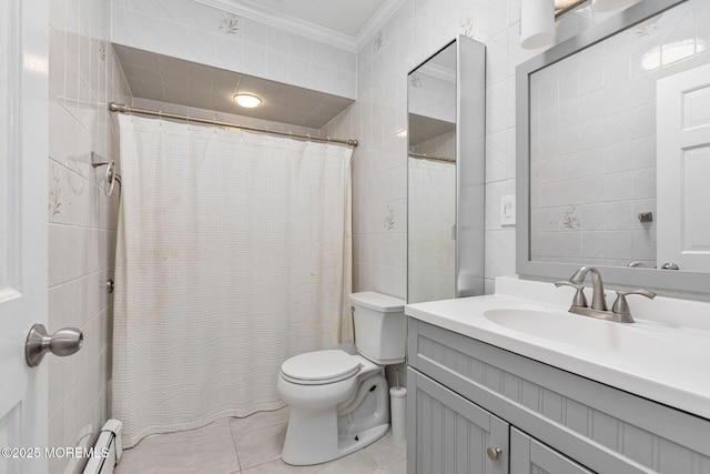 29 Grand Ave, Atlantic Highlands, NJ 07716 - full bath featuring crown molding, toilet, vanity, tile walls, and tile patterned flooring