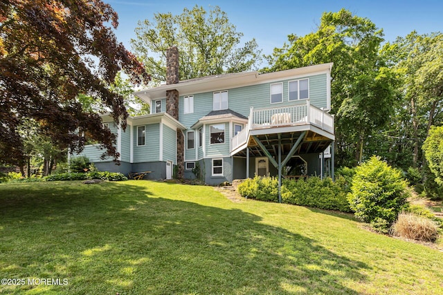 29 Grand Ave, Atlantic Highlands, NJ 07716 - back of house with a chimney, a lawn, and a deck