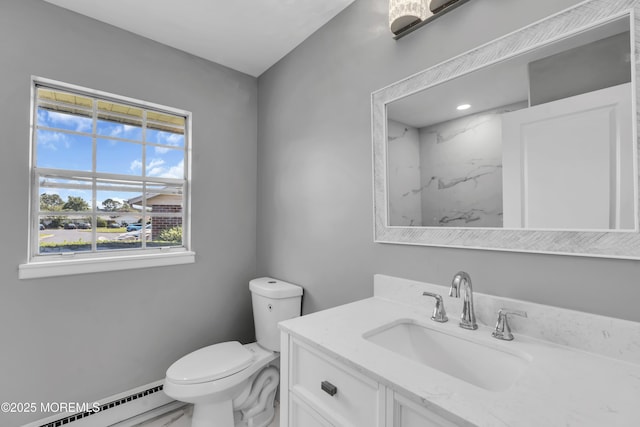 1146B Argyll Cir Unit B, Lakewood, NJ 08701 - full bathroom featuring a baseboard heating unit, vanity, toilet, and a marble finish shower