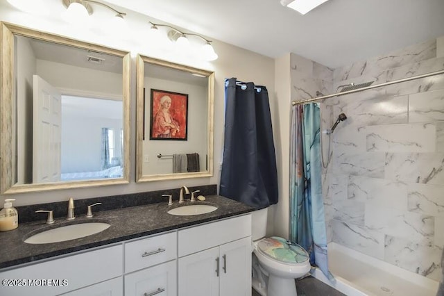 257 Port Monmouth Rd, North Middletown, NJ 07748 - full bathroom with double vanity and a shower with shower curtain