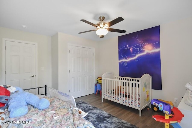 257 Port Monmouth Rd, North Middletown, NJ 07748 - bedroom featuring wood finished floors, a closet, and ceiling fan