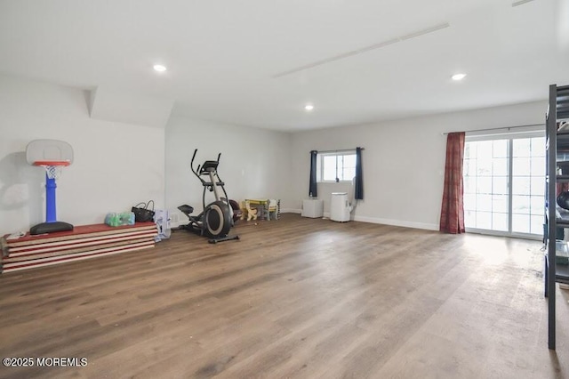 257 Port Monmouth Rd, North Middletown, NJ 07748 - workout area featuring wood finished floors and recessed lighting