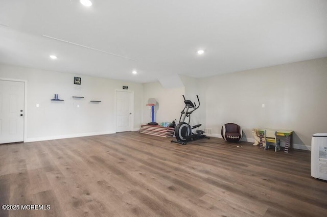 257 Port Monmouth Rd, North Middletown, NJ 07748 - workout area with wood finished floors and recessed lighting