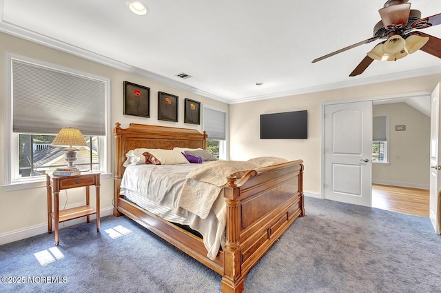 531 Parker Ave, Brick, NJ 08724 - carpeted bedroom with ornamental molding, baseboards, ceiling fan, and recessed lighting