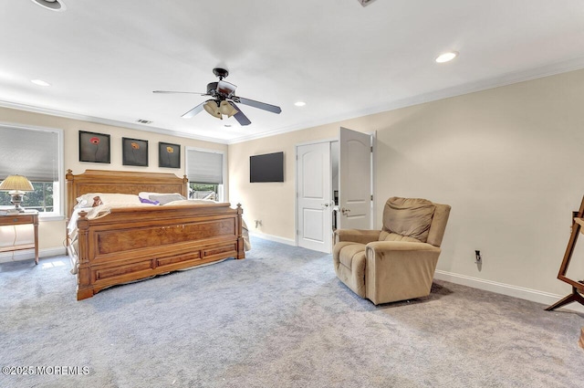531 Parker Ave, Brick, NJ 08724 - carpeted bedroom with ornamental molding, baseboards, recessed lighting, and a ceiling fan