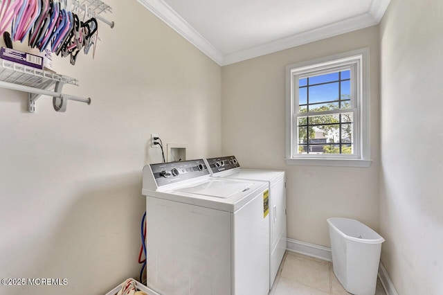 531 Parker Ave, Brick, NJ 08724 - laundry room featuring washer and dryer, ornamental molding, baseboards, and light tile patterned floors