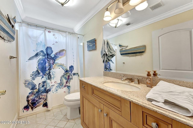 531 Parker Ave, Brick, NJ 08724 - full bath with toilet, vanity, tile patterned flooring, crown molding, and a shower with shower curtain