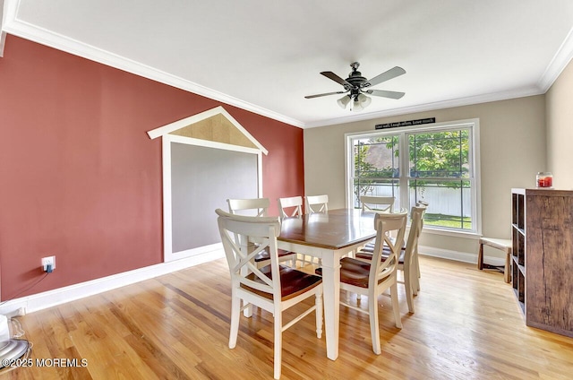 531 Parker Ave, Brick, NJ 08724 - dining room featuring crown molding, baseboards, light wood finished floors, and ceiling fan