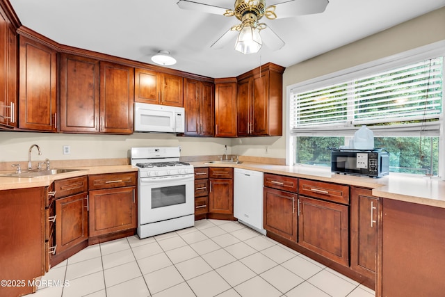 20 Lone Star Ln, Manalapan, NJ 07726 - kitchen featuring white appliances, a sink, light countertops, and ceiling fan
