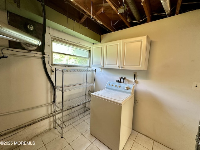 404 Harmony Rd, Middletown, NJ 07748 - laundry room featuring washer / clothes dryer, cabinet space, and light tile patterned floors
