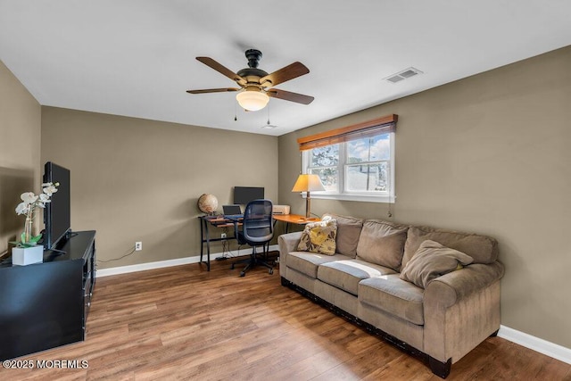3 Stratton Pl, New Monmouth, NJ 07748 - home office with a ceiling fan, wood finished floors, and baseboards