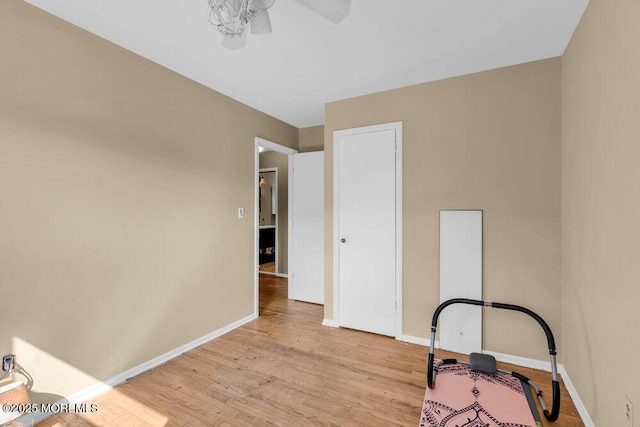 3 Stratton Pl, New Monmouth, NJ 07748 - workout room featuring light wood finished floors, baseboards, and ceiling fan