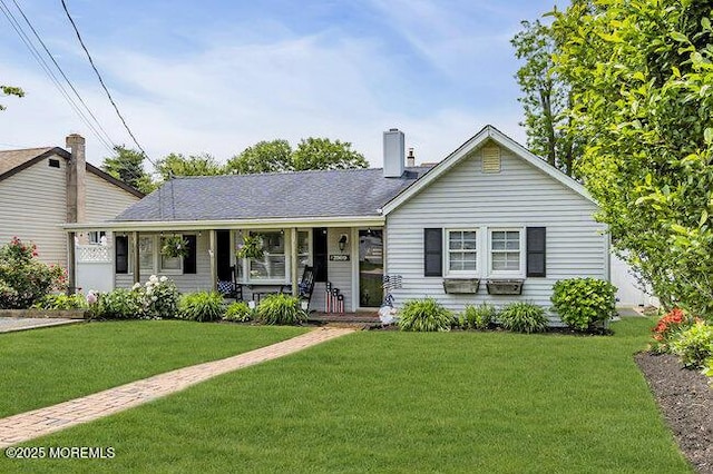 2909 Arthur St, Wall, NJ 07719 - ranch-style home with a porch, a front lawn, and a chimney