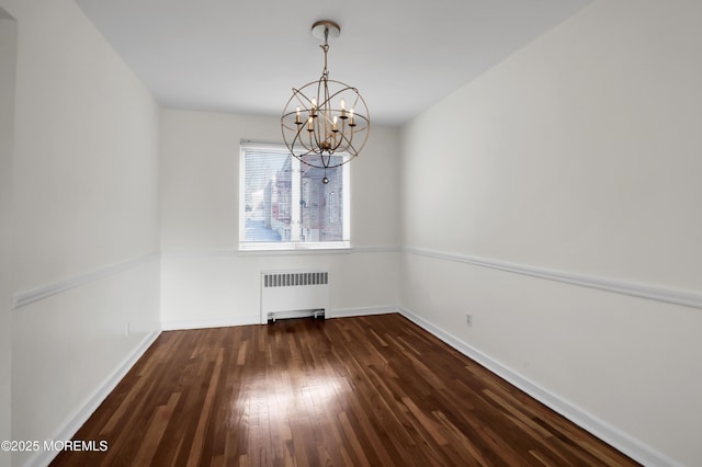 283 Spring St Unit 283B, Red Bank, NJ 07701 - unfurnished dining area with radiator, a chandelier, dark wood-style floors, and baseboards