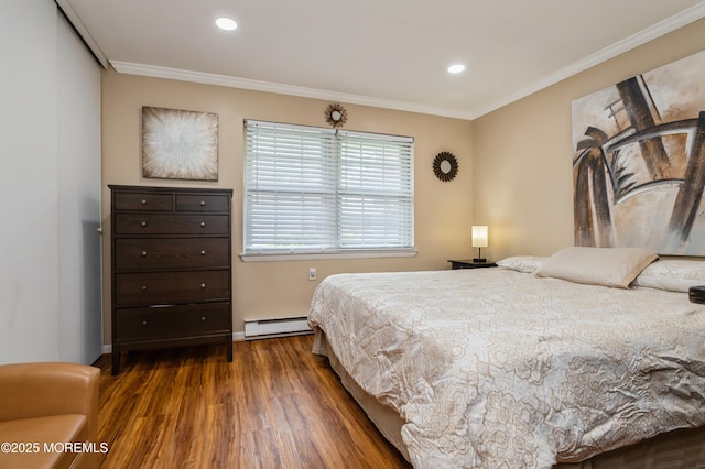 59B Cambridge Cir, Manchester, NJ 08759 - bedroom featuring wood finished floors, baseboard heating, crown molding, recessed lighting, and baseboards