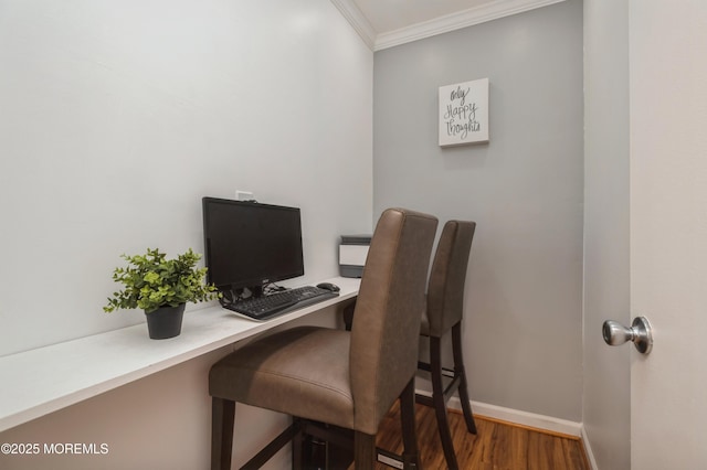 59B Cambridge Cir, Manchester, NJ 08759 - office space with crown molding, wood finished floors, baseboards, and built in study area