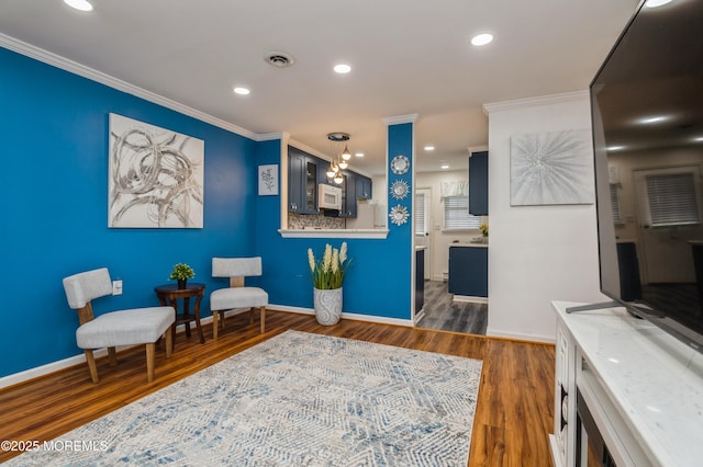 59B Cambridge Cir, Manchester, NJ 08759 - living area featuring crown molding, baseboards, recessed lighting, and dark wood-style flooring