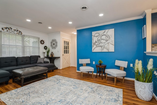 59B Cambridge Cir, Manchester, NJ 08759 - living room featuring wood finished floors, recessed lighting, crown molding, and baseboards