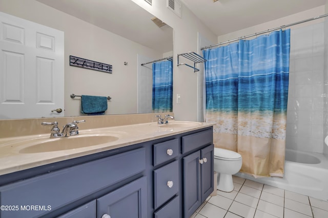 66 Shore Dr Unit 20, South Amboy, NJ 08879 - full bathroom featuring tile patterned flooring, toilet, double vanity, and shower / tub combo with curtain