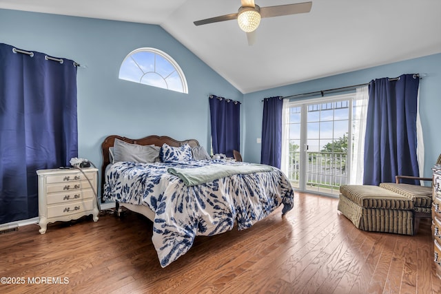 66 Shore Dr Unit 20, South Amboy, NJ 08879 - bedroom with vaulted ceiling, access to exterior, multiple windows, wood finished floors, and a ceiling fan