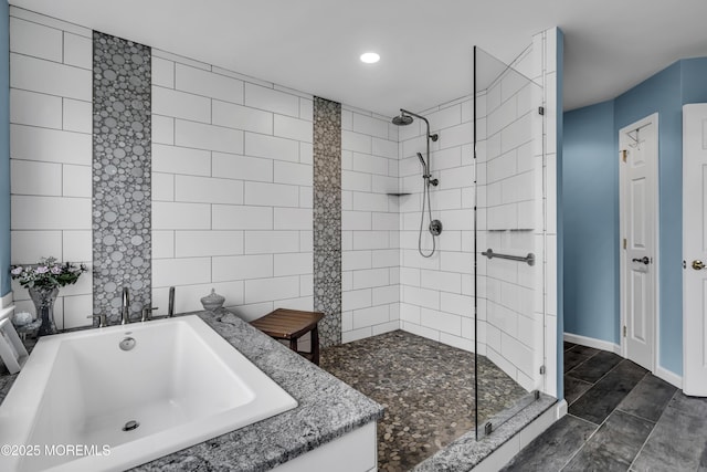 66 Shore Dr Unit 20, South Amboy, NJ 08879 - full bath with a garden tub, walk in shower, recessed lighting, a sink, and baseboards